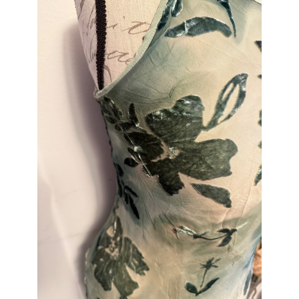 Y2K Mannequines USA Silk Velvet Burnout Floral‎ Mini Dress Green V509S Womens 6 - Picture 3 of 9